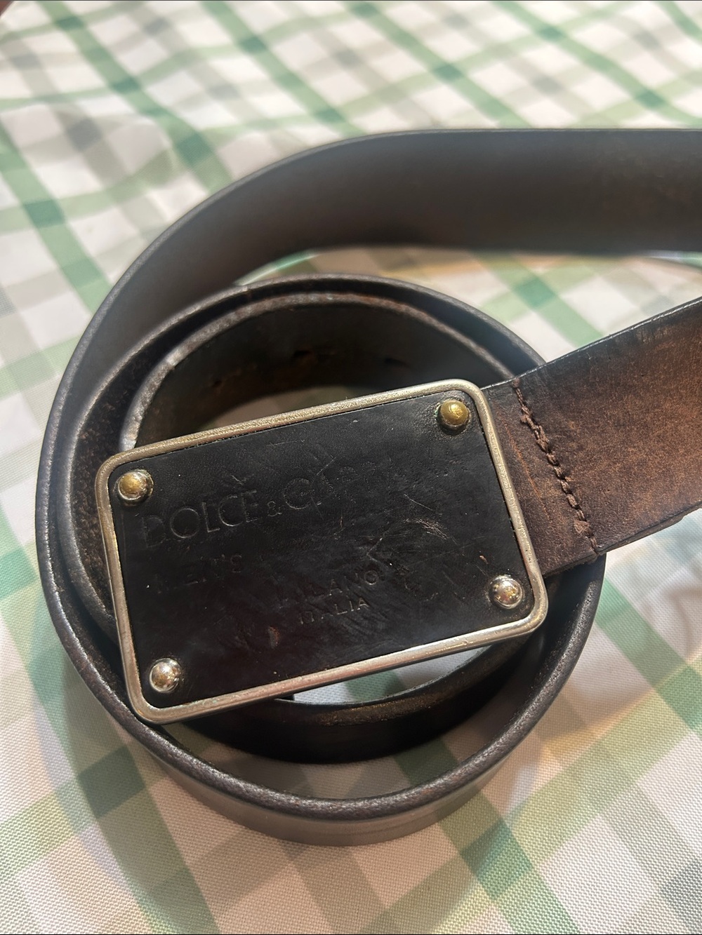 Dolce & Gabbana Men's Vintage Brown Leather Logo Belt